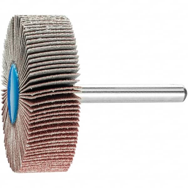PFERD - 2" Diam x 1/2" Face Width, Aluminum Oxide Coated Mounted Flap Wheel - 1/4" Shank Mount, 120 Grit, 23,000 Max RPM - Americas Industrial Supply