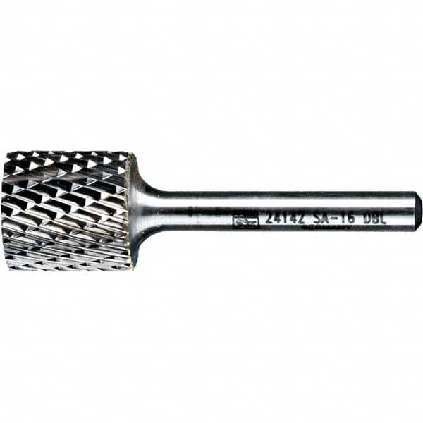 PFERD - 3/4" Cut Diam, 1/4" Shank Diam, Cylinder Head Double Cut Burr - Tungsten Carbide, 3/4" LOC, 2-1/2" OAL - Americas Industrial Supply