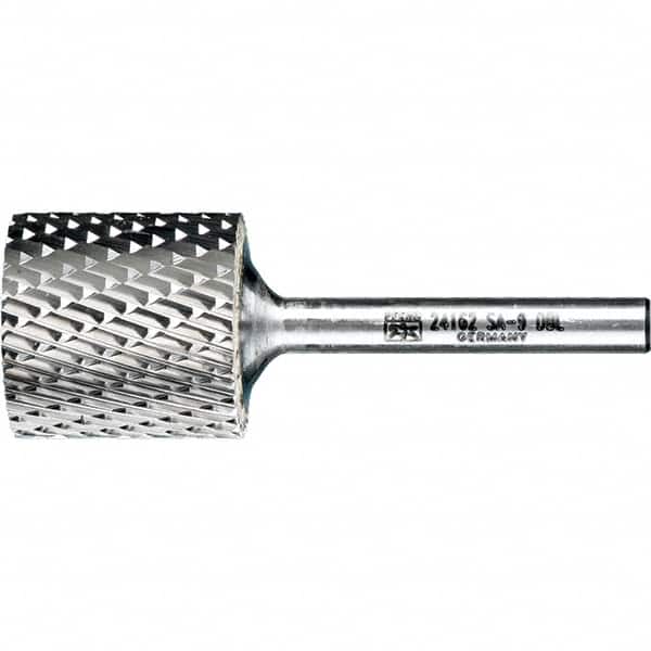 PFERD - 1" Cut Diam, 1/4" Shank Diam, Cylinder Head Double Cut Burr - Tungsten Carbide, 1" LOC, 2-3/4" OAL - Americas Industrial Supply