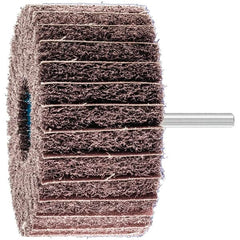 PFERD - 4" Diam x 2" Face Width, Aluminum Oxide Nonwoven Mounted Flap Wheel - 1/4" Shank Mount, 100 Grit, 6,000 Max RPM - Americas Industrial Supply