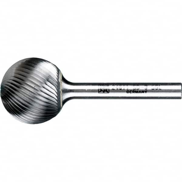 PFERD - 1" Cut Diam, 1/4" Shank Diam, Ball Head Single Cut Burr - Tungsten Carbide, 5/16" LOC, 2-1/16" OAL - Americas Industrial Supply