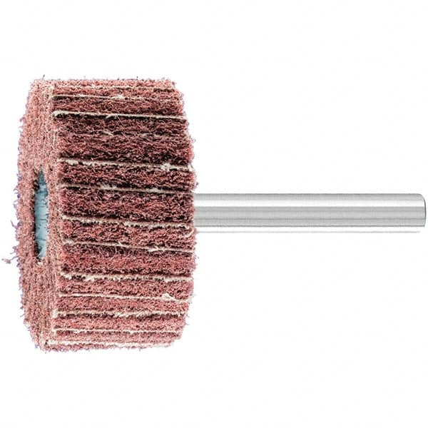 PFERD - 1-1/2" Diam x 3/4" Face Width, Aluminum Oxide Nonwoven Mounted Flap Wheel - 1/4" Shank Mount, 180 Grit, 15,000 Max RPM - Americas Industrial Supply