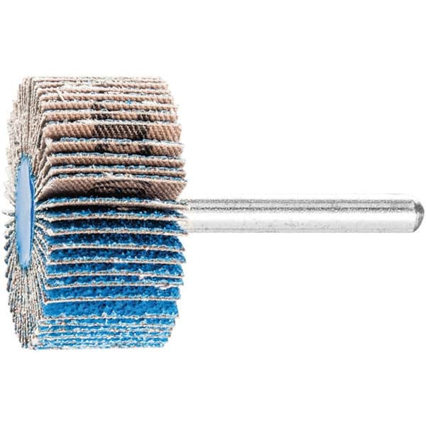 PFERD - 1-1/2" Diam x 1" Face Width, Aluminum Oxide Coated Mounted Flap Wheel - 1/4" Shank Mount, 60 Grit, 25,000 Max RPM - Americas Industrial Supply