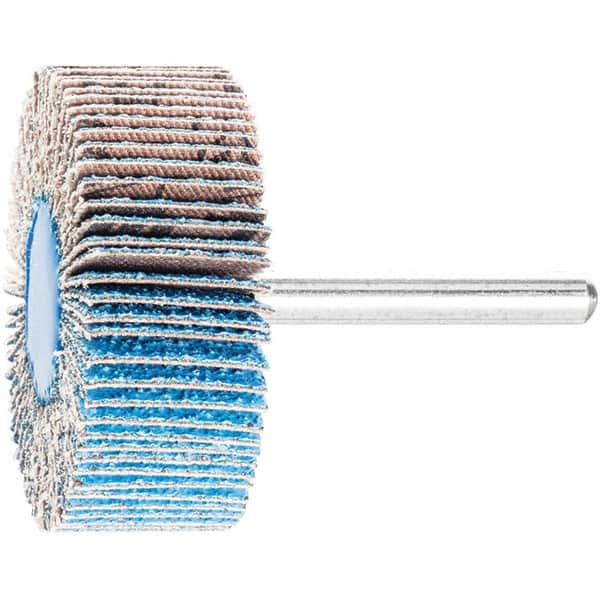 PFERD - 2" Diam x 1" Face Width, Aluminum Oxide Coated Mounted Flap Wheel - 1/4" Shank Mount, 60 Grit, 23,000 Max RPM - Americas Industrial Supply