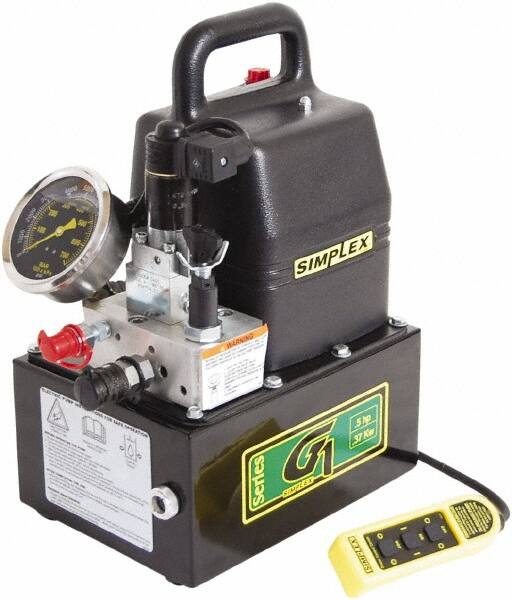 TK Simplex - 10,000 psi Electric Hydraulic Pump & Jack - 1 Gal Oil Capacity, 4-Way, 3 Position Valve, Use with Single Acting Cylinders, Advance, Hold & Retract - Americas Industrial Supply