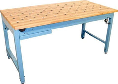 Proline - 1 Drawer, Retractable Ball Transfer Station - 800 Lb Capacity, Solid Maple Top, Light Blue, 60" Wide x 36" High x 30" Long - Americas Industrial Supply