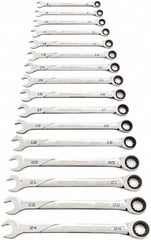 GearWrench - 16 Piece, 8mm to 24mm, Ratcheting Combination Wrench Set - Metric Measurement Standard, Chrome Finish - Americas Industrial Supply