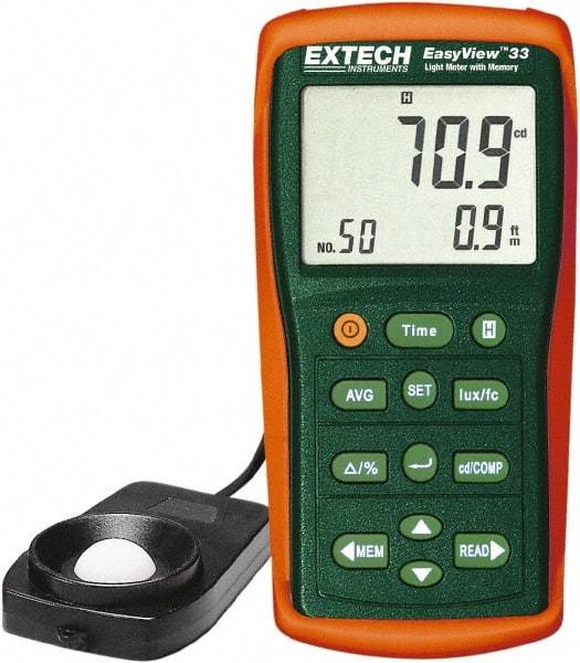 Extech - Light Meters Compatible Lighting: Fluorescent; Sodium; Mercury; Tungsten; Daylight Maximum Measurement (Lux): 1,000 - Americas Industrial Supply