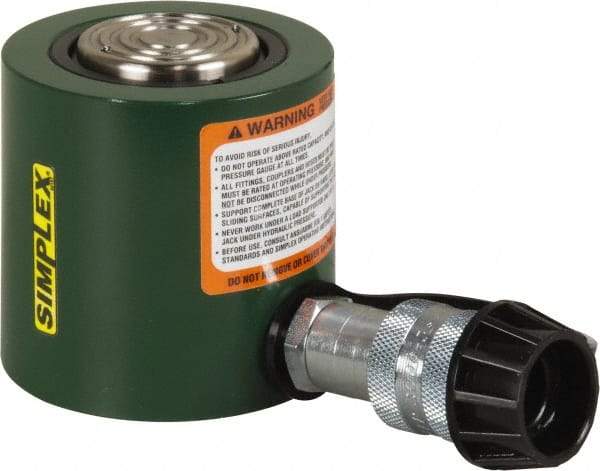 TK Simplex - 1-3/4" Stroke, 20 Ton Portable Hydraulic Low Profile Cylinder - 4.43 Sq In Effective Area, 7.8 Cu In Oil Capacity, 3.87 to 5.62" High, 2" Plunger Diam, 10,000 Max psi - Americas Industrial Supply