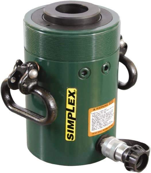 TK Simplex - 6" Stroke, 60 Ton Portable Hydraulic Hollow Hole Cylinder - 12.73 Sq In Effective Area, 76.41 Cu In Oil Capacity, 12.75 to 18.75" High, 3-5/8" Plunger Diam, 10,000 Max psi - Americas Industrial Supply