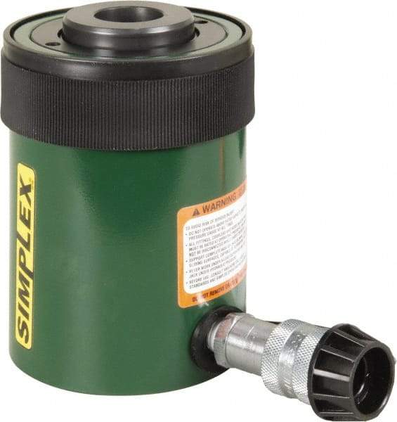 TK Simplex - 2-1/2" Stroke, 30 Ton Portable Hydraulic Hollow Hole Cylinder - 7.22 Sq In Effective Area, 18.05 Cu In Oil Capacity, 7.03 to 9.53" High, 2-1/2" Plunger Diam, 10,000 Max psi - Americas Industrial Supply