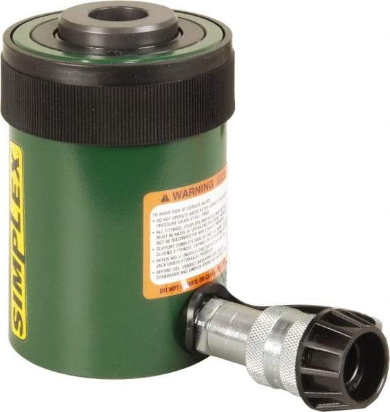 TK Simplex - 2" Stroke, 20 Ton Portable Hydraulic Hollow Hole Cylinder - 4.73 Sq In Effective Area, 9.46 Cu In Oil Capacity, 6.42 to 8.42" High, 2-1/8" Plunger Diam, 10,000 Max psi - Americas Industrial Supply