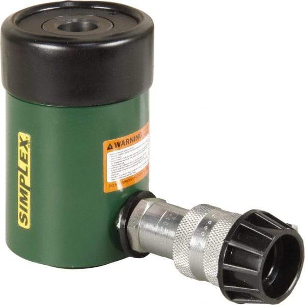 TK Simplex - 1-5/8" Stroke, 12 Ton Portable Hydraulic Hollow Hole Cylinder - 2.76 Sq In Effective Area, 4.5 Cu In Oil Capacity, 4.75 to 6.38" High, 1-3/8" Plunger Diam, 10,000 Max psi - Americas Industrial Supply