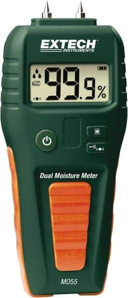 Extech - 32 to 122°F Operating Temp, Moisture Meter - LCD Display, Includes (2) Pins, Protective Cap, 9V Battery - Americas Industrial Supply