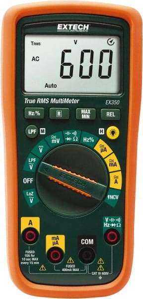 Extech - EX350, CAT III, 600 VAC/VDC, Digital True RMS Multimeter - 40 mOhm, Measures Voltage, Capacitance, Current, Frequency, Resistance - Americas Industrial Supply