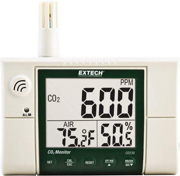 Extech - Visual, Audible Alarm, LCD Display, Indoor Air Quality Monitor - Monitors Carbon Dioxide - Americas Industrial Supply