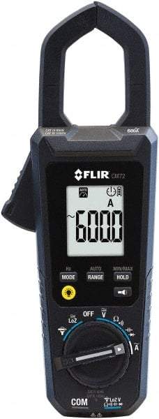 FLIR - CM72, CAT IV, Digital True RMS Auto Ranging Clamp Meter with 1.38" Clamp On Jaws - 600 VAC/VDC, 600 AC Amps, Measures Voltage, Capacitance, Continuity, Current, Frequency, Resistance - Americas Industrial Supply