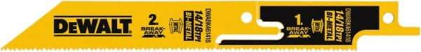 DeWALT - 6" Long x 1" Thick, Bi-Metal Reciprocating Saw Blade - Straight Profile, 14 to 18 TPI, Toothed Edge, Tang Shank - Americas Industrial Supply