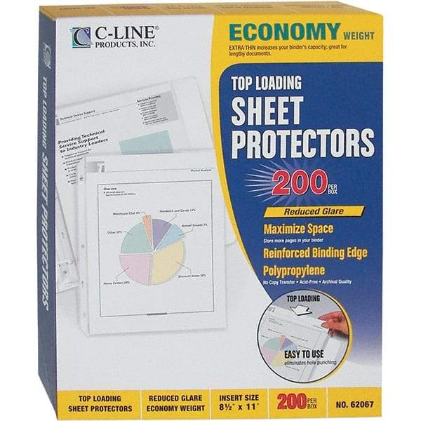 C-LINE - 200 Piece Clear Sheet Protectors-Ring Binder - 11" High x 8-1/2" Wide - Americas Industrial Supply