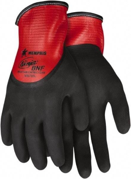 MCR Safety - Size XL, ANSI Puncture Lvl 2, Abrasion Lvl 5, Cut & Puncture Resistant Gloves - Fully Coated Coated, Black/Red - Americas Industrial Supply