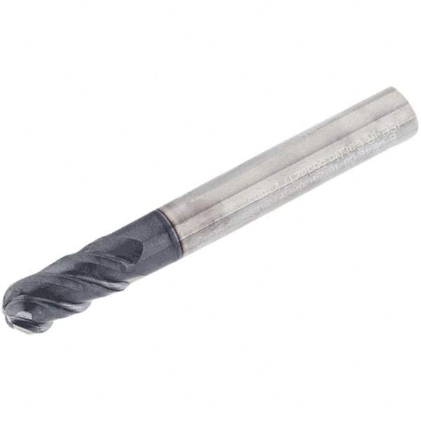 Iscar - 16mm Diam, 32mm LOC, 4 Flute Solid Carbide Ball End Mill - TiAlN Finish, Single End, 3-5/8" OAL, 16mm Shank Diam, Spiral Flute - Americas Industrial Supply