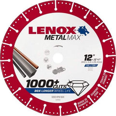 Lenox - 12" 25/30 Grit Diamond Cutoff Wheel - 0.126" Thick, 1" Arbor, 5,000 Max RPM, Use with Gas Powered Saws - Americas Industrial Supply