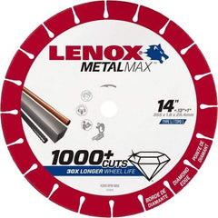 Lenox - 14" 25/30 Grit Diamond Cutoff Wheel - 0.13" Thick, 1" Arbor, 4,300 Max RPM, Use with Stationary Tools - Americas Industrial Supply
