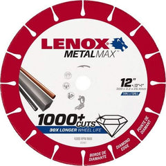 Lenox - 12" 25/30 Grit Diamond Cutoff Wheel - 0.126" Thick, 1" Arbor, 4,300 Max RPM, Use with Stationary Tools - Americas Industrial Supply