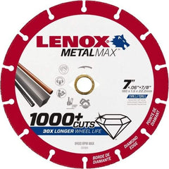 Lenox - 7" 40/50 Grit Diamond Cutoff Wheel - 0.06" Thick, 7/8" Arbor, 8,400 Max RPM, Use with Angle Grinders - Americas Industrial Supply