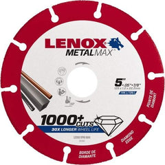 Lenox - 5" 40/50 Grit Diamond Cutoff Wheel - 0.05" Thick, 7/8" Arbor, 12,200 Max RPM, Use with Angle Grinders - Americas Industrial Supply