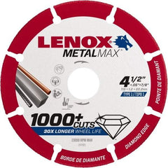 Lenox - 4-1/2" 40/50 Grit Diamond Cutoff Wheel - 0.05" Thick, 7/8" Arbor, 13,200 Max RPM, Use with Angle Grinders - Americas Industrial Supply