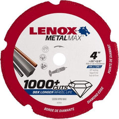 Lenox - 4" 40/50 Grit Diamond Cutoff Wheel - 0.05" Thick, 3/8" Arbor, 15,200 Max RPM, Use with Die Grinders - Americas Industrial Supply