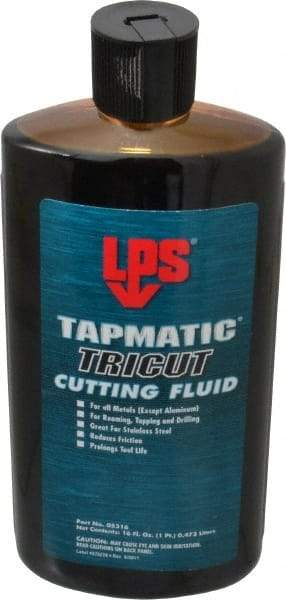 LPS - Tapmatic TriCut, 16 oz Bottle Cutting & Tapping Fluid - Semisynthetic, For Boring, Broaching, Drawing, Drilling, Engraving, Facing, Milling, Reaming, Sawing, Stamping, Tapping, Threading, Turning - Americas Industrial Supply