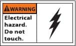 NMC - Accident Prevention Label, Header: WARNING - Legend: Warning - Electrical Hazard - Do Not Touch, English, Black & Orange, 5" Long x 3" High, Sign Muscle Finish - Americas Industrial Supply