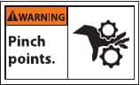 NMC - Accident Prevention Label, Header: WARNING - Legend: Warning - Pinch Points, English, Black & Orange, 5" Long x 3" High, Sign Muscle Finish - Americas Industrial Supply