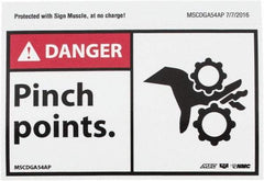 NMC - Accident Prevention Label, Header: DANGER - Legend: Danger - Pinch Points, English, Red, Black & White, 5" Long x 3" High, Sign Muscle Finish - Americas Industrial Supply