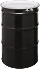Made in USA - 55 Gallon Black Cylindrical Carbon Steel Open Head Drum - 33" High x 22-1/2" Diam - Americas Industrial Supply