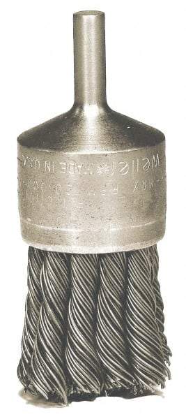 Weiler - 1-1/8" Brush Diam, Knotted, End Brush - 1/4" Diam Shank, 20,000 Max RPM - Americas Industrial Supply