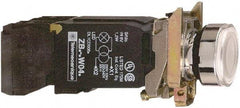 Schneider Electric - 22mm Mount Hole, Flush, Pushbutton Switch with Contact Block - Round, Green Pushbutton, Illuminated, Momentary (MO) - Americas Industrial Supply