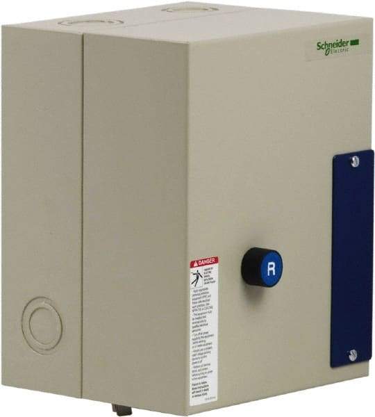 Schneider Electric - 9 Amp, 120 Coil VAC, Reversible Enclosed IEC Motor Starter - 1 Phase Hp: 0.3 at 120 VAC, 1 at 240 VAC, 3 Phase Hp: 2 at 208 VAC, 2 at 230 VAC, 5 at 460 VAC, 7.5 at 575 VAC - Americas Industrial Supply