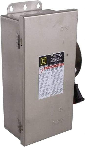 Square D - 30 Amp, 240 VAC, 250 VDC, 2 Pole Fused Safety Switch - NEMA 12, 3, 3R, 4 & 4X, 3 hp at 240 VAC (Single Phase), 7.5 hp at 240 VAC, 5 hp hp at 250 VDC (Triple Phase), DPST Contact Form - Americas Industrial Supply