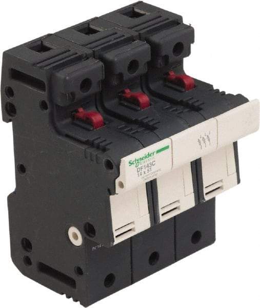 Schneider Electric - 3 Pole, 600 Volt, 50 Amp, DIN Rail Mount Fuse Holder - Compatible with 51mm Long x 70mm Wide and 14mm Diameter Fuse - Americas Industrial Supply