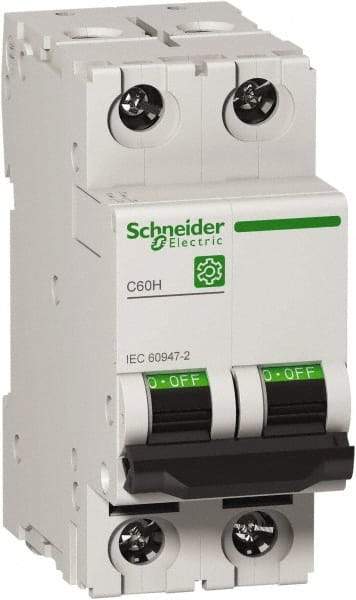 Schneider Electric - 10 Amp, 440 VAC, 2 Pole, DIN Rail Mounted Miniature Circuit Breaker - Magnetic Trip, Multiple Breaking Capacity Ratings, 18-4 AWG, 76mm Deep x 81mm High x 36mm Wide - Americas Industrial Supply