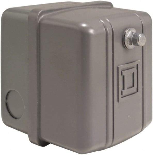 Square D - 1 NEMA Rated, DPST, 60 to 80 psi, Electromechanical, Snap Action Pressure and Level Switch - Adjustable Pressure, 460/575 VAC, 1/4 Inch Connector, Screw Terminal, For Use with Air Compressors, Power Circuits, Water Pumps - Americas Industrial Supply