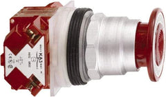 Schneider Electric - 30mm Mount Hole, Extended Mushroom Head, Pushbutton Switch with Contact Block - Round, Red Pushbutton, Maintained (MA) - Americas Industrial Supply