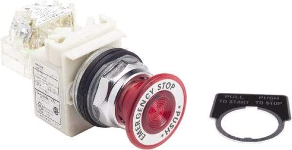 Schneider Electric - 30mm Mount Hole, Extended Straight, Pushbutton Switch with Contact Block - Red Pushbutton, Maintained (MA) - Americas Industrial Supply