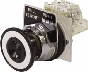 Schneider Electric - 30mm Mount Hole, Extended Mushroom Head, Pushbutton Switch with Contact Block - Round, Black Pushbutton, Maintained (MA) - Americas Industrial Supply