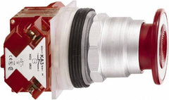 Schneider Electric - 30mm Mount Hole, Extended Mushroom Head, Pushbutton Switch with Contact Block - Round, Red Pushbutton, Maintained (MA) - Americas Industrial Supply