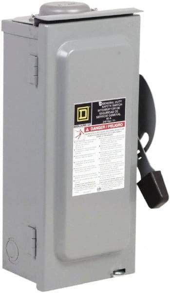 Square D - 60 Amp, 240 V, 2 Pole Fused Safety Switch - NEMA 3R, 10 hp at 240 VAC (Single Phase), 15 hp at 240 VAC (Triple Phase), DPST Contact Form - Americas Industrial Supply