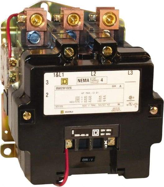 Square D - 2 Pole, 440 Coil VAC at 50 Hz and 480 Coil VAC at 60 Hz, 135 Amp NEMA Contactor - Open Enclosure, 50 Hz at 440 VAC and 60 Hz at 480 VAC - Americas Industrial Supply